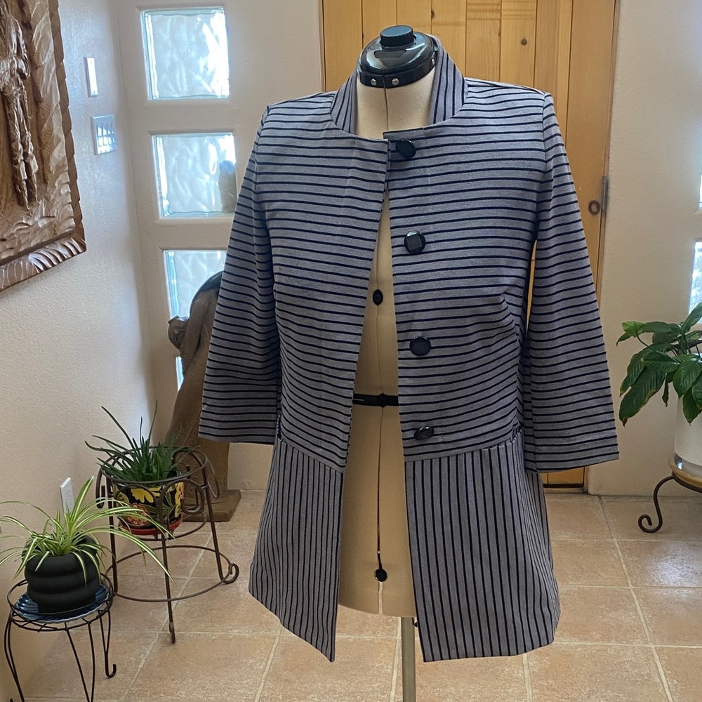 CAbi Black and Gray Striped Blazer